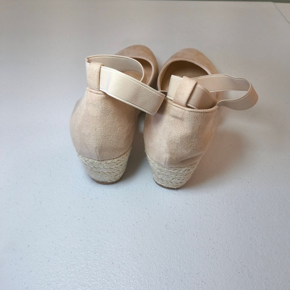 Womens Espadrille Wedge Flats Beige Ankle Strap Round Toe Casual Shoes Size 39 - Picture 2 of 5